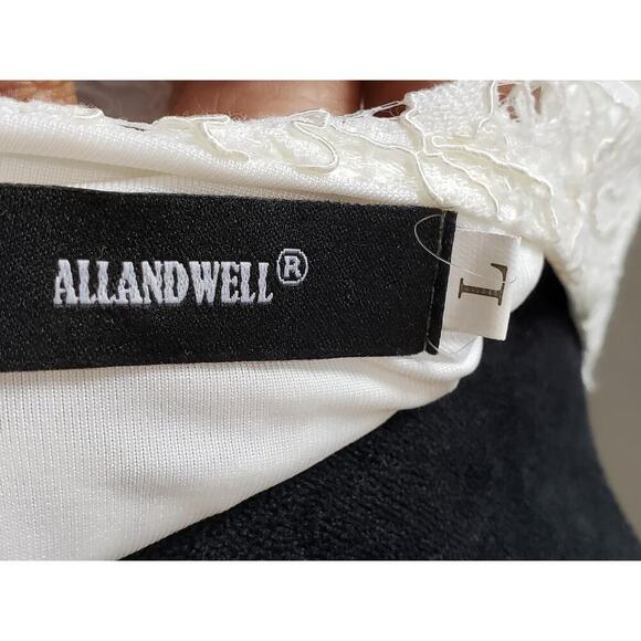 ALLAND WELL Shift Dress Women's L White Floral Round Neck Long Sleeve Back Zip - Picture 2 of 16